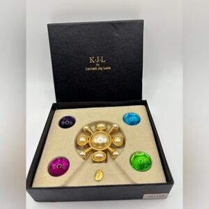 K.J.L by Kenneth Jay Lane Gold Brooch / necklace with Colorful Stones